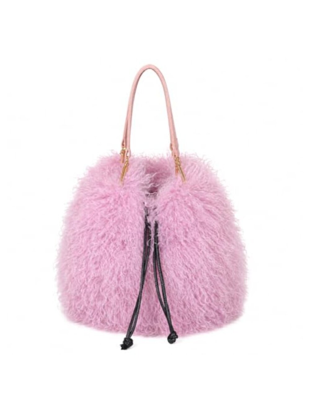 Curly Faux Fur Bucket Bag Drawstring Shoulder Handbag Fall Winter Tote